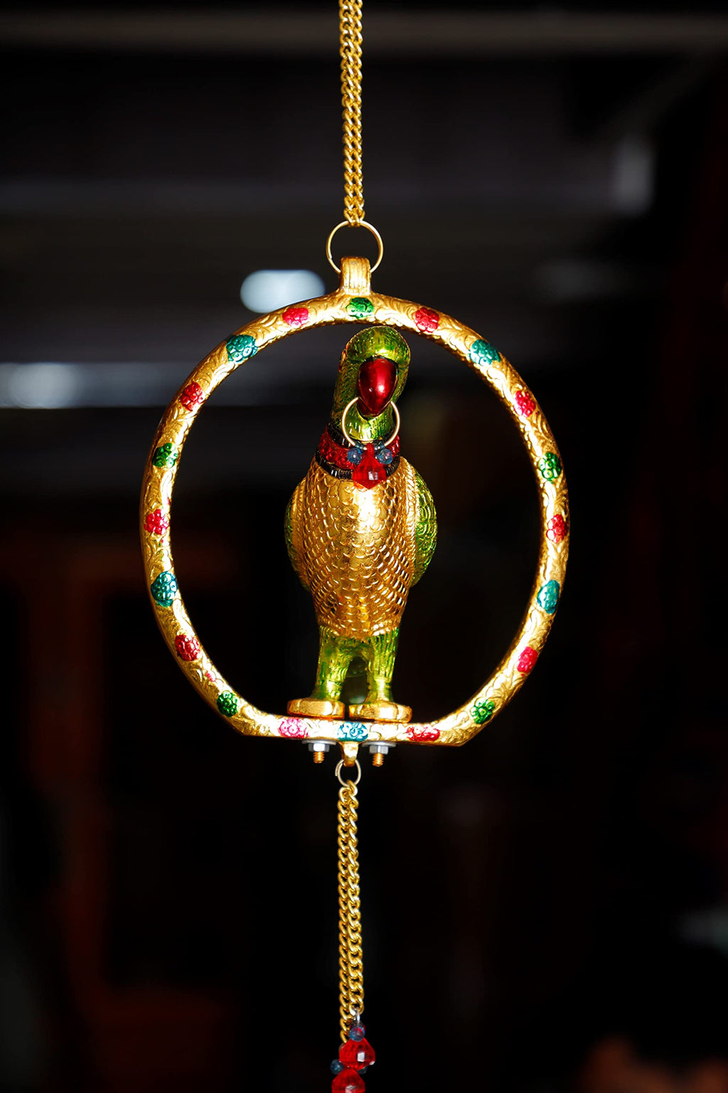 KridayKraft Metal Hanging Parrot Statue Showpiece Figurines (Medium size, Golden)