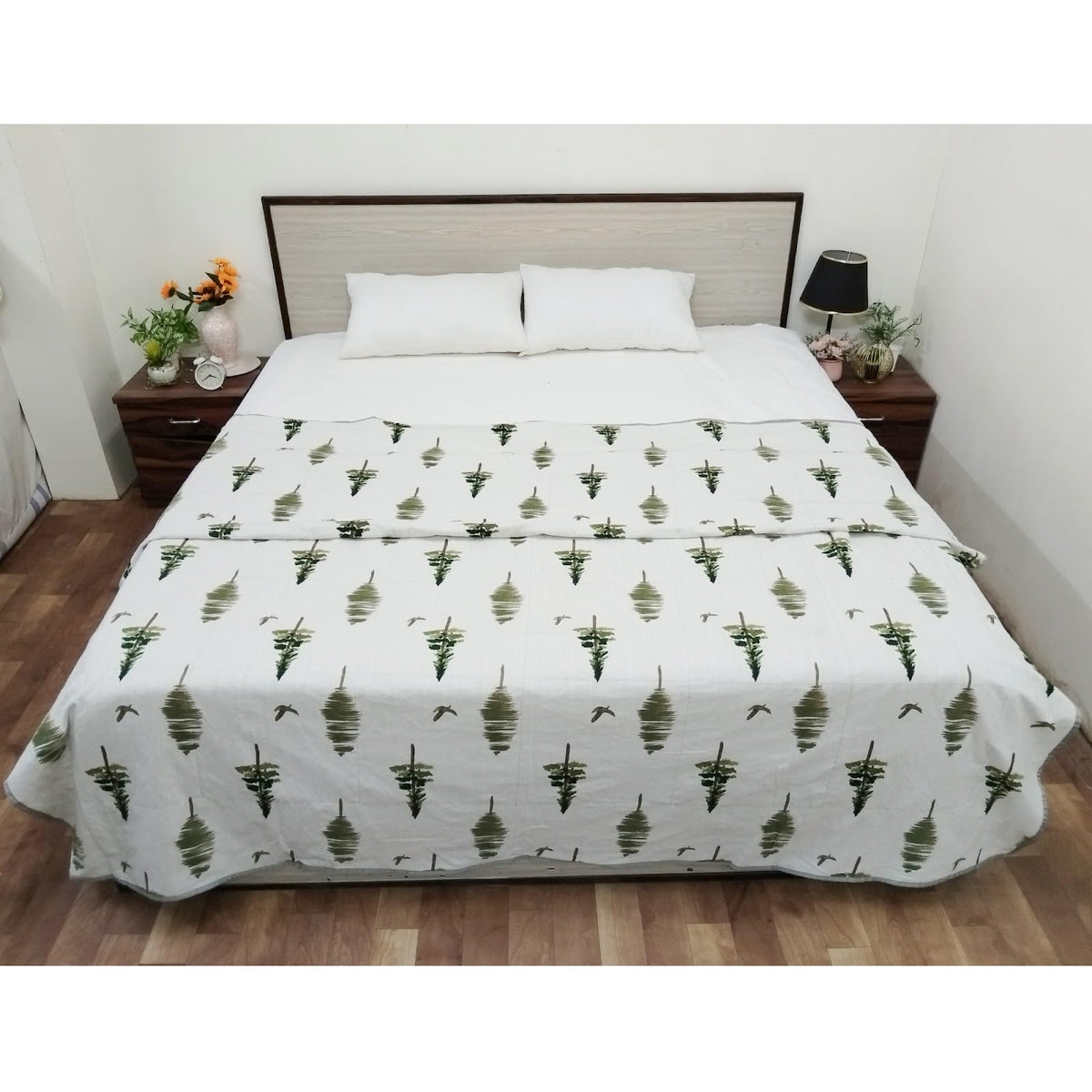 Premium Flannel Dohar for Double Bed | Ultra Soft & Lightweight AC Blanket | Breathable All Season Blanket Ac Quilt for Summer & Mild Winter | Machine Washable (84x90 Inches)_Pine Tree Kafalo