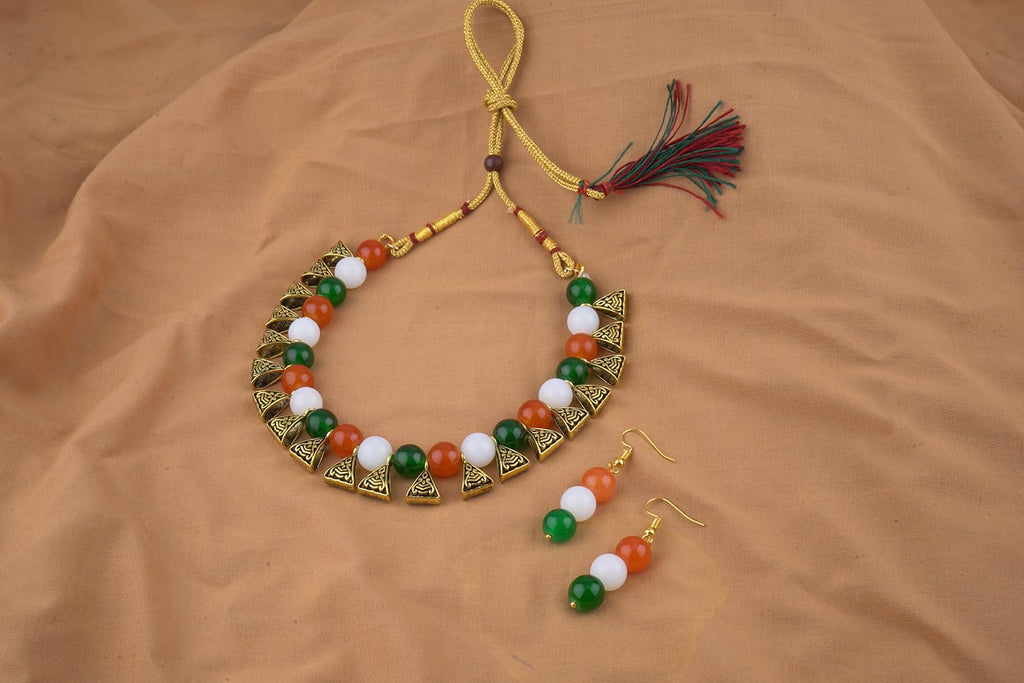 JFL - Jewellery for Less Fancy Tri Color Necklace set Handmade Fashion Jewellery for Independence Day/Republic Day Women & Girls