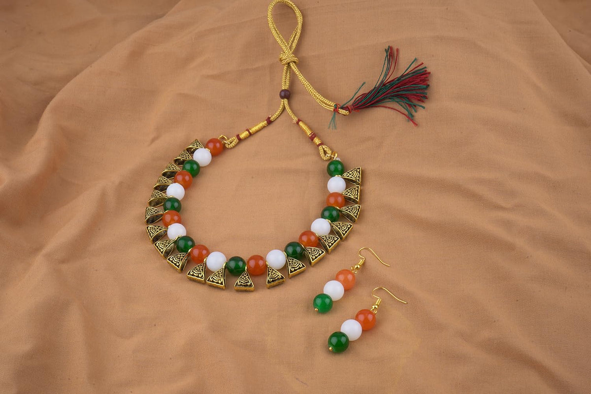 JFL - Jewellery for Less Fancy Tri Color Necklace set Handmade Fashion Jewellery for Independence Day/Republic Day Women & Girls