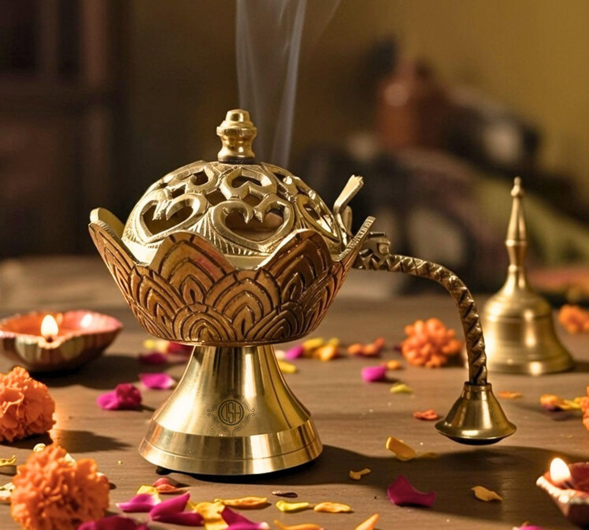 DSH Brass Dhup Dani Dhuna Loban Burner Kapoor Dani Incense Burner Sambrani Holder for Puja Home Decor & Gifting. (Large)
