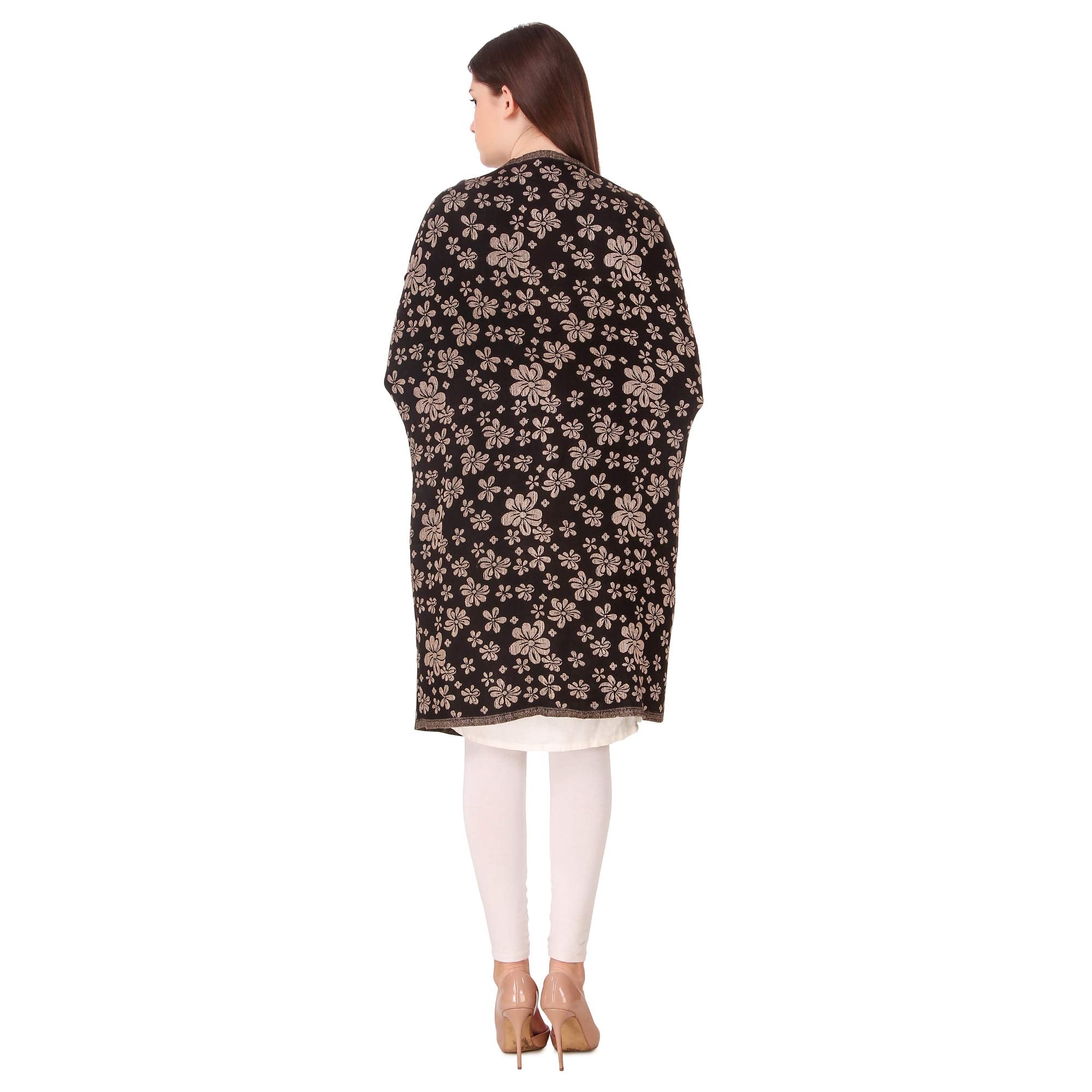 BRAVEZI Women's Woolen Floral Design Printed Shawls (Black)