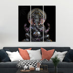 VIBECRAFTS 3 Pieces Sculpture Shree Ganesha Canvas Wall Painting Fitted With Wooden Frame For Home | Office | Living Room | Gifts (PTVC3Pcs1_9566)