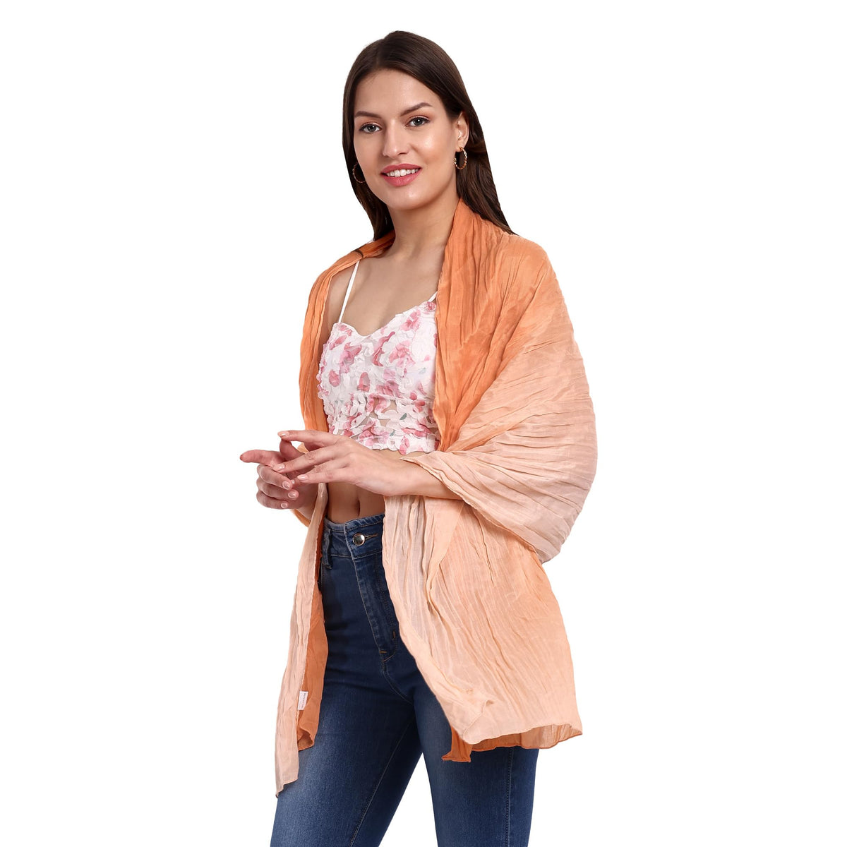 Ombre Peach Polycotton Scarf for Women | Lightweight & Long | Stylish Stole Wrinkled Design | All Season Neck Scarf, Hair Scarf, & Head Scarf for Girls