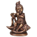 ARTVARKO Brass Krishna Statue Idol Sitting On Conch Shankh with Flute for Blessing Home Decor Pooja Mandir Height 8 Inch