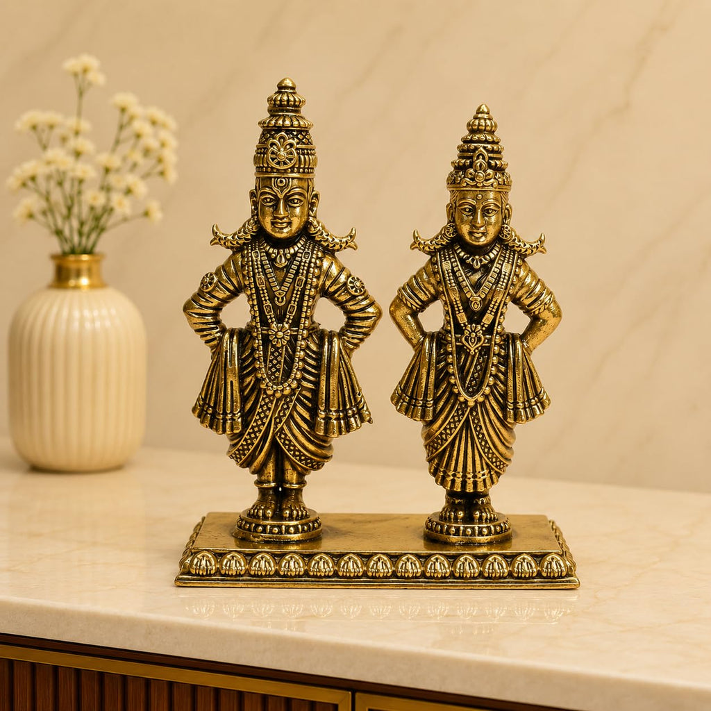 ARTVARKO Pure Brass Shri Vitthal Rukmani Murti Statue Idol for Home Office Temple Decor Gift Height 3 Inch