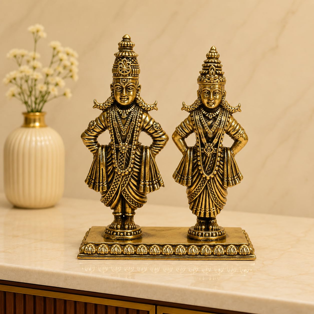 ARTVARKO Pure Brass Shri Vitthal Rukmani Murti Statue Idol for Home Office Temple Decor Gift Height 3 Inch