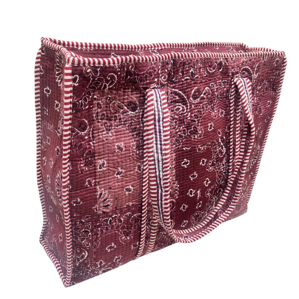 Bazaar Bhoot Edition Premium Cotton Quilted Shopping Tote Bag - Multipurpose Long Lasting Foldable Reusable Bag with zipper for Shopping, Travel & Daily Use - Made in India (Shaded Maroon)