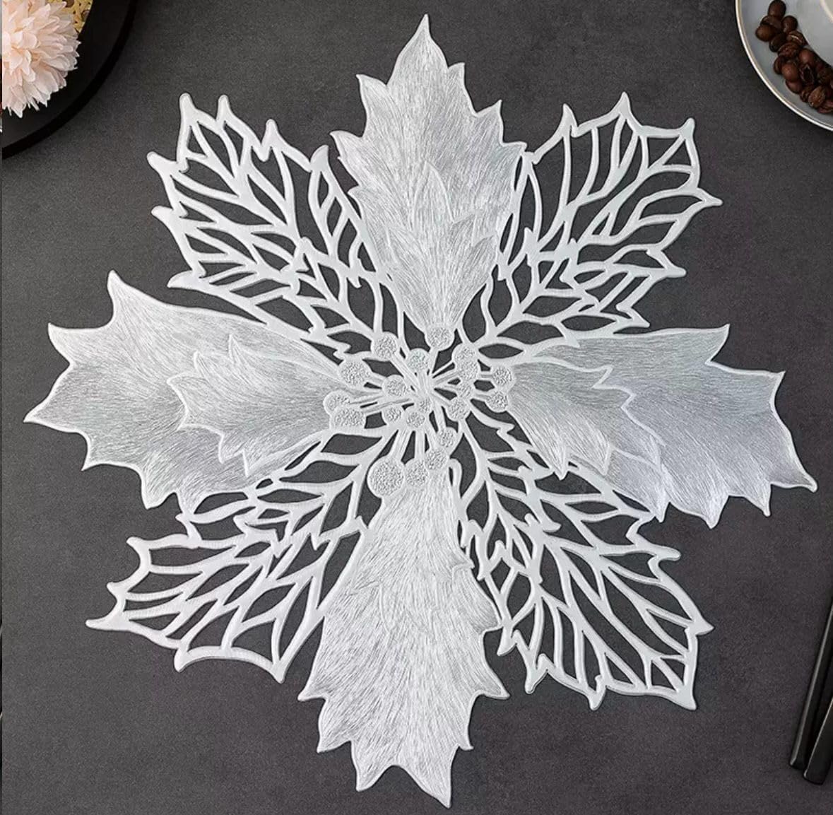 Dakshya Industries Washable Decorative Dining Table Placemat Single Piece (Silver) Kafalo
