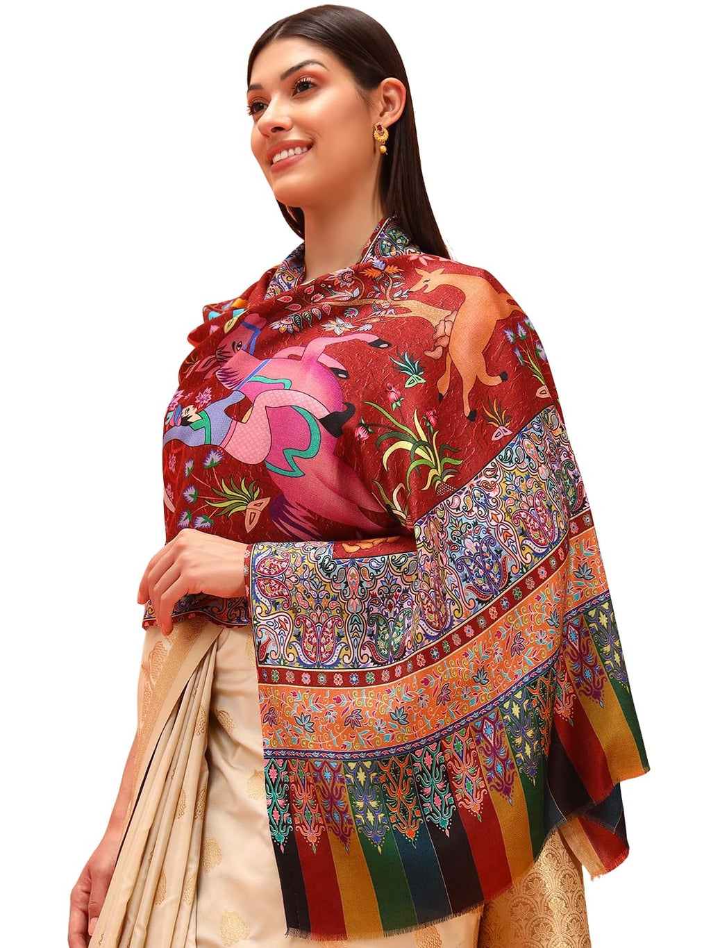 Pashmoda Women Royal Caravan Fine Soft Bamboo Fibre Stole (Size 28x80in, 71x203cm) ISST31