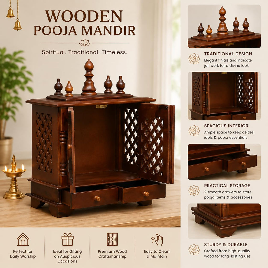 Kamdhenu Art and Craft Wooden Temple/Home Temple/Pooja Mandir/Pooja Mandap/Temple for Home(Jna),52 cm,45 Cm