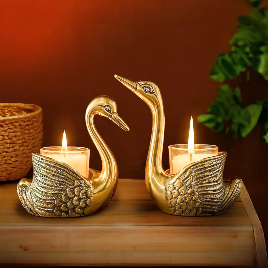 TIED RIBBONS Pack of 2 Swans Tea Light Candle Holder (Aluminium) | Decorative Candle Stand for Home Décor, Living Room & Gifting | Decoration Item for Home, Gifts for Friends and Family