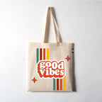 VVWV Tote Bag | 100% Organic Cotton Shopping | Grocery | Tote Bag Women Office College Grocery Vegetable Bags Market, Canvas Tote Bag 15kgs Capacity 13 x 15.7 Inch (Good Vibes)