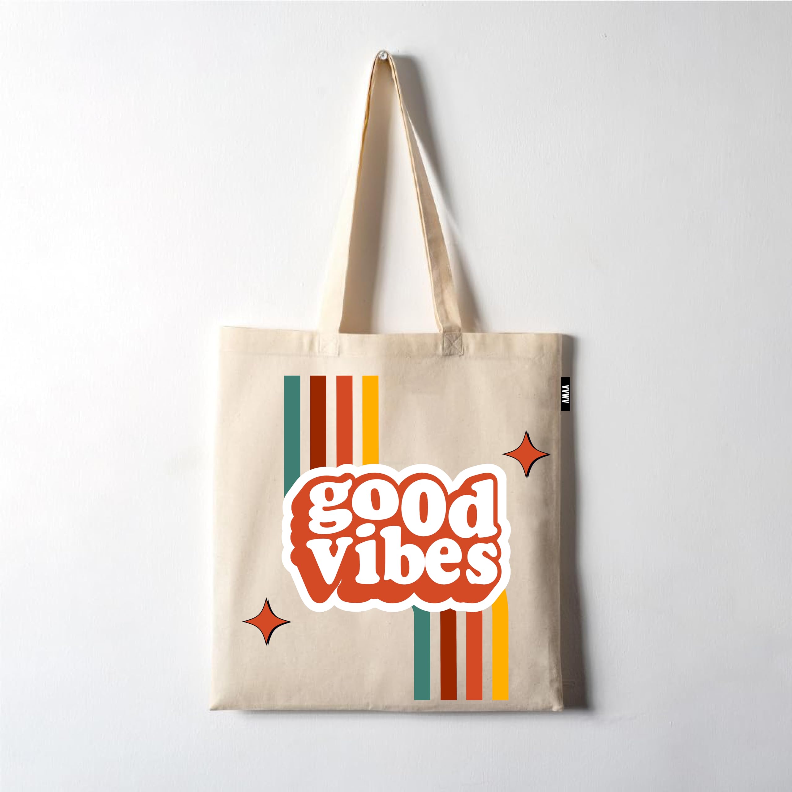 VVWV Tote Bag | 100% Organic Cotton Shopping | Grocery | Tote Bag Women Office College Grocery Vegetable Bags Market, Canvas Tote Bag 15kgs Capacity 13 x 15.7 Inch (Good Vibes)