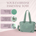 MOCA Women Nylon Tote Bag Lightweight Waterproof Handbag Large Capacity Multi Compartment Shoulder Crossbody Bag Daily Use Office Travel College Ladies Purse with Zipper (Matcha)