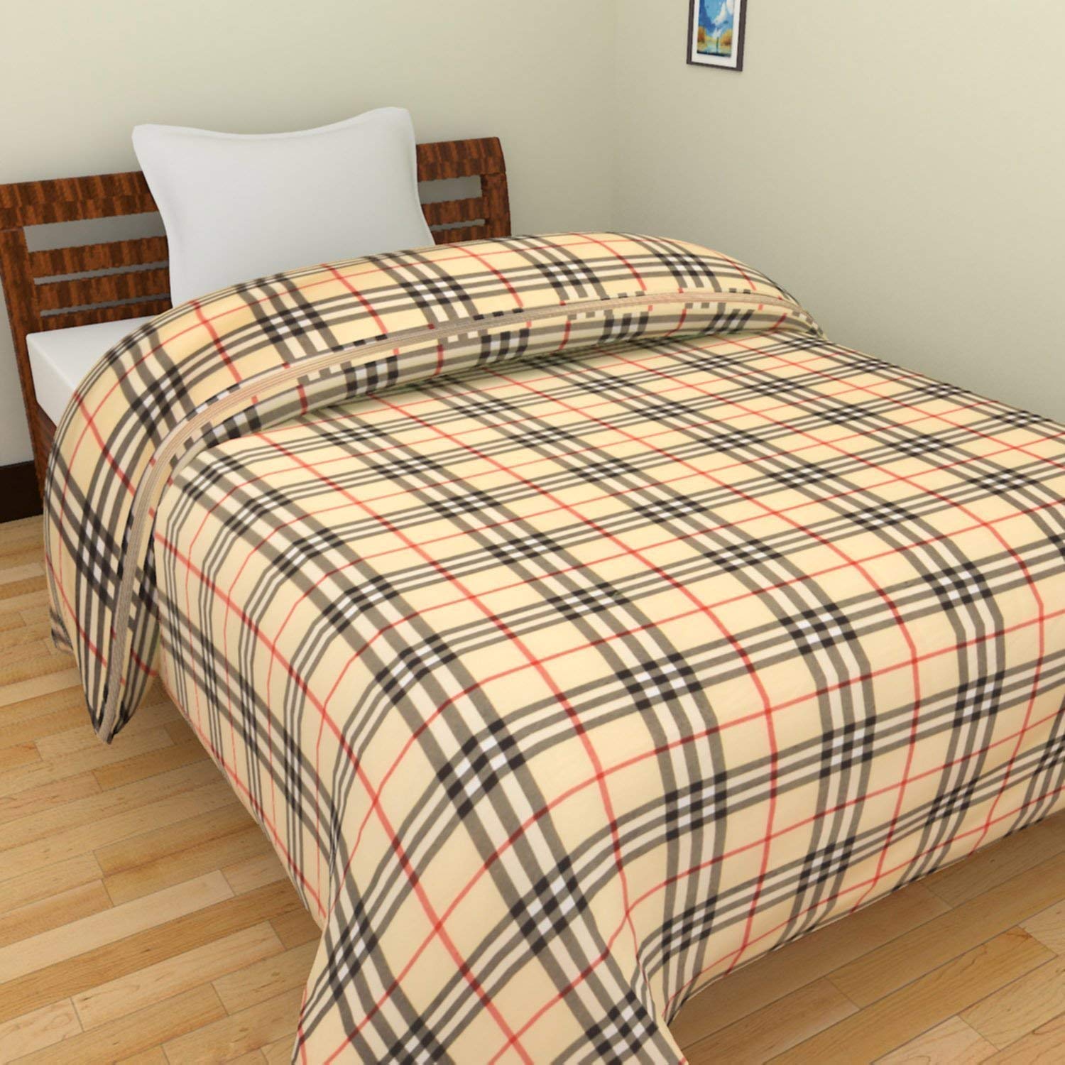 WONDERLOOK 100% Super Soft Reversible Design Dohar I AC Blanket I Blanket for All Season I Gifting (Single, Cream Check) Kafalo