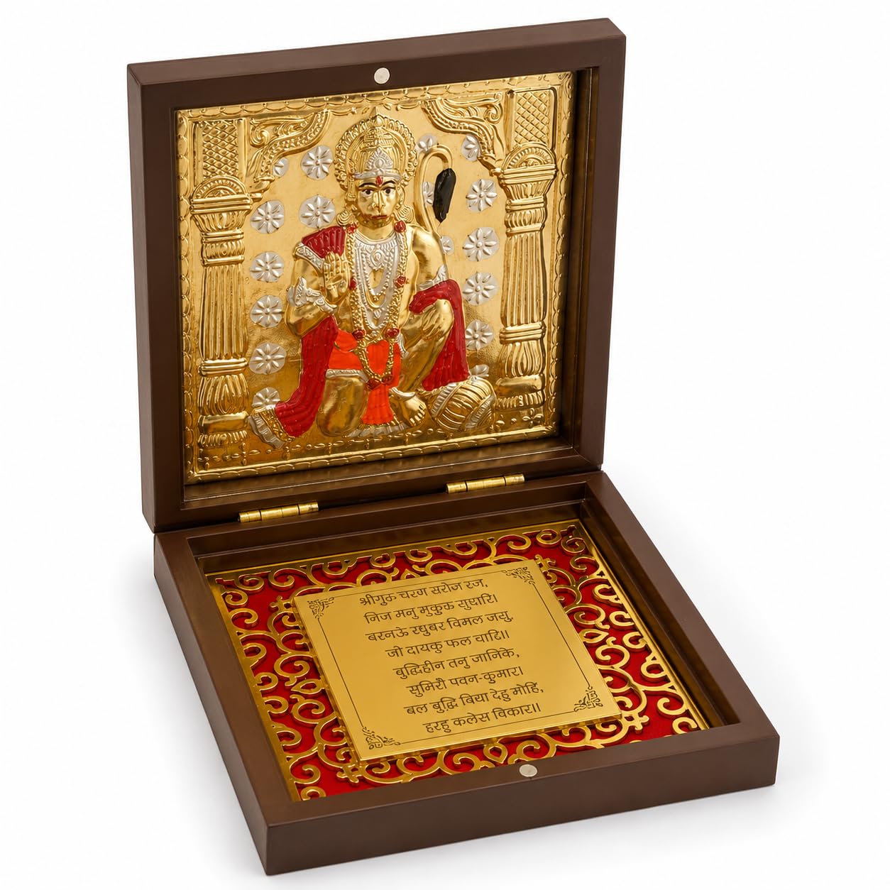 Hanuman Pocket Temple with Hanuman Chalisa - Gold Plated Bajrang Bali Puja Box & Charan Paduka | Premium Diwali, House Warming & Wedding Return Gift (Brown, Medium)