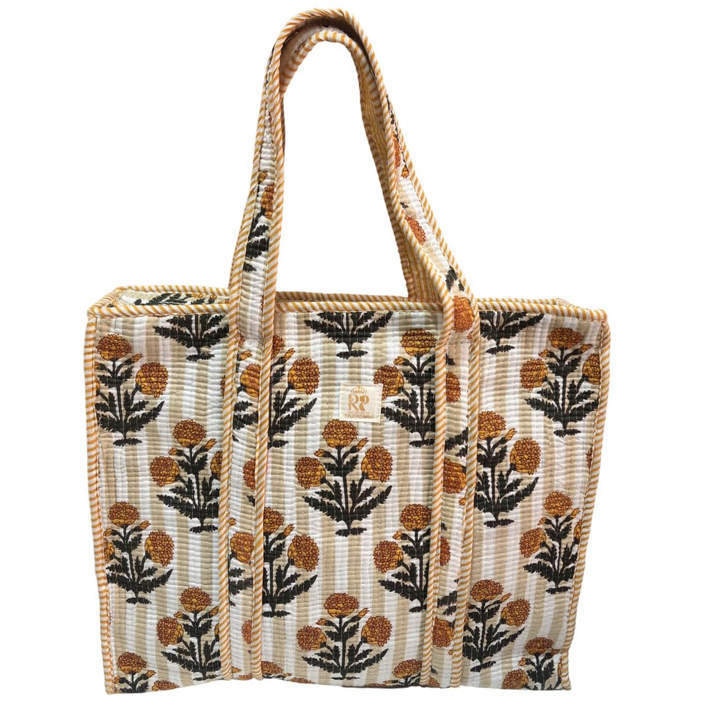 Bazaar Bhoot Edition Premium Cotton Quilted Shopping Tote Bag - Multipurpose Long Lasting Foldable Reusable Bag with zipper for Shopping, Travel & Daily Use - Made in India (Yellow (250 GSM Cotton))