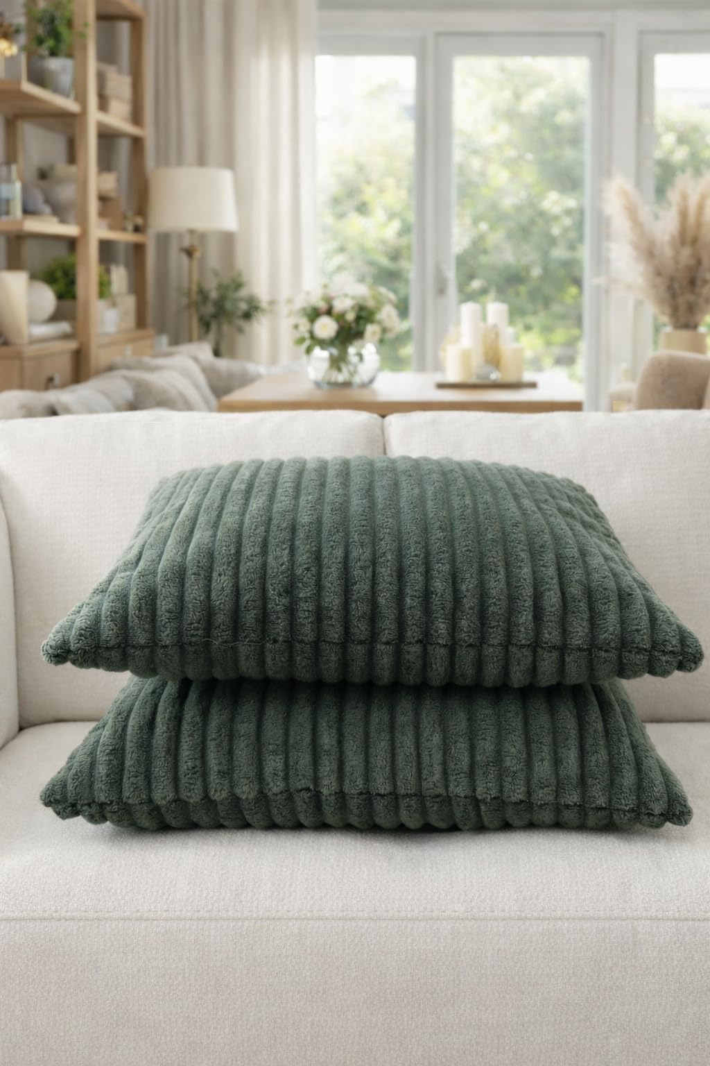 AWARD VELVETS Premium Faux Rabbit Fur Plush Luxury Soft Fluffy Striped Decorative Throw Pillow/Cushion Covers for Sofa, Couch, Living Room - (Dark Gre, 24 x 24 inch) Set of 2