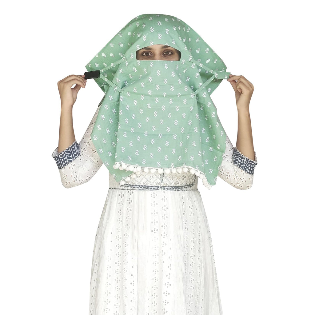 Switchon Female Cotton Innovative Scarf Hijab For Women With Closer 3 Inch Hook And Loop Tape For Size Adjustment For 12 Yrs And Above (Light_Green)