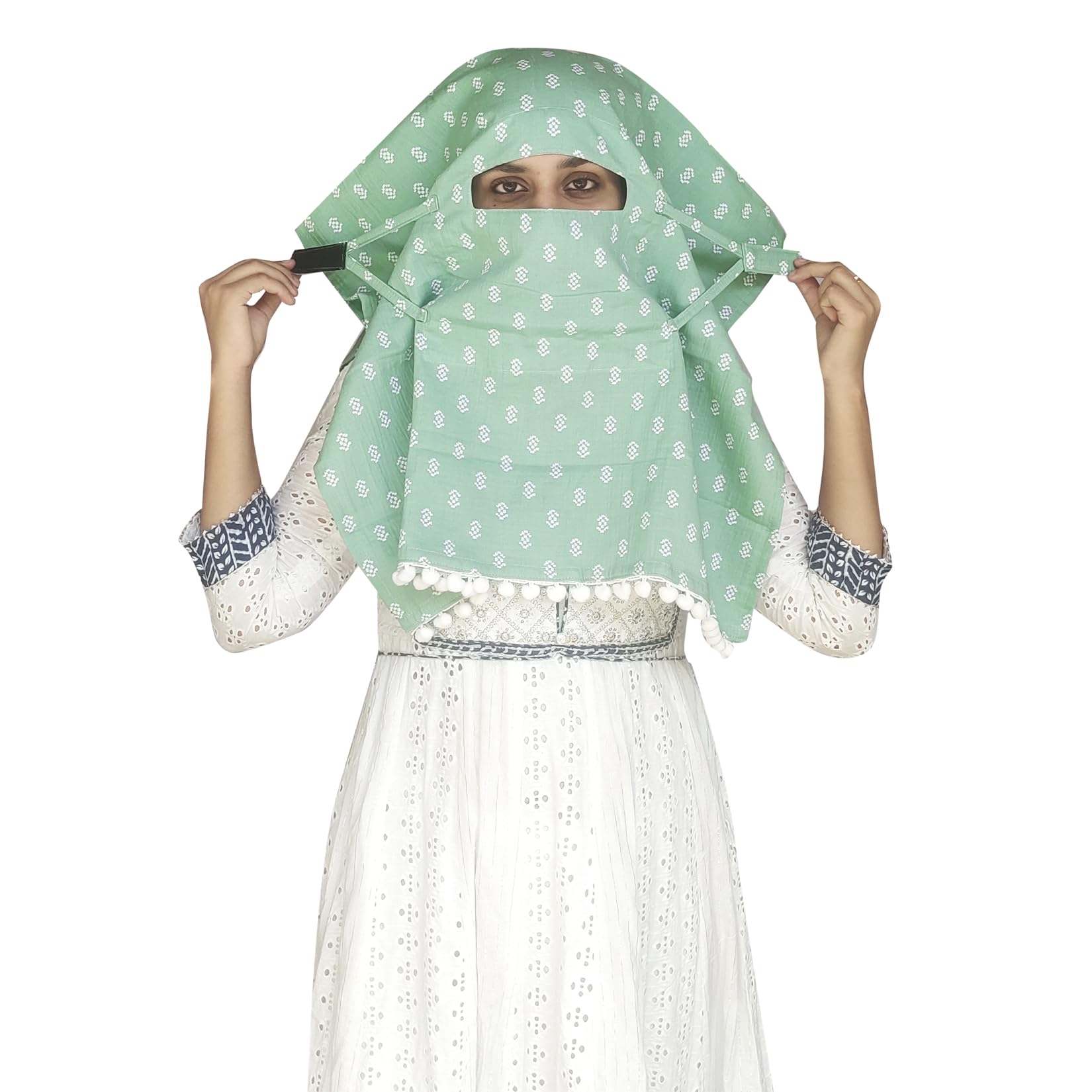 Switchon Female Cotton Innovative Scarf Hijab For Women With Closer 3 Inch Hook And Loop Tape For Size Adjustment For 12 Yrs And Above (Light_Green)