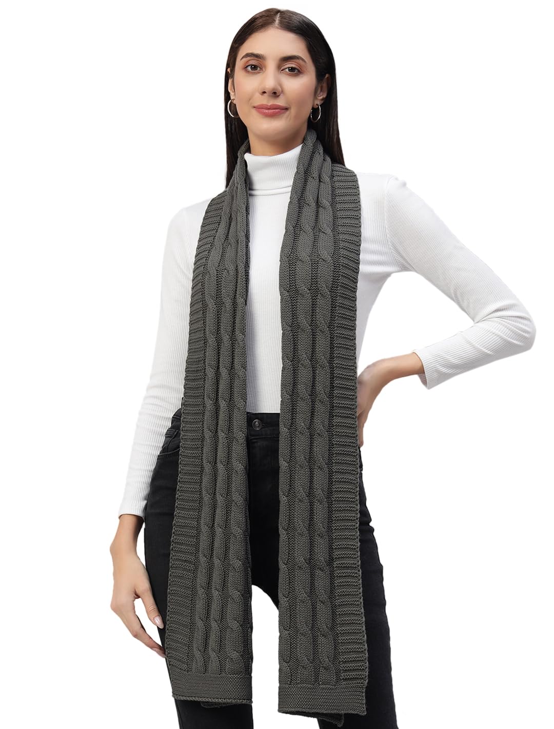 Ravaiyaa - Attitude is everything Reversible Wool Scarves Knitted Pattern Women Neck Wraps Muffler Winter Wool Scarf 65 x14 Inch (Grey)