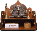 FLYUP Wooden Mandir for Home Pooja | Wall & Tabletop Temple with Ganesh Cutout | Solid Wood Finish Home Temple with Storage Shelf (Om Shubh Labh)