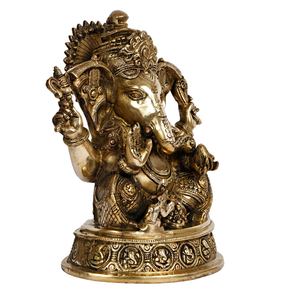 ARTVARKO Big Brass Mangalkari Ganesha Sitting Big Ear Ganesh Bhagwan Statue for Home Entrance Decor Ganpati Idol Murti Marriage Gift Good Luck Success Diwali Festival Puja 11 Inches