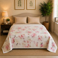 Linen Home Reversible Dohar Double Size Floral Pink & White Kafalo
