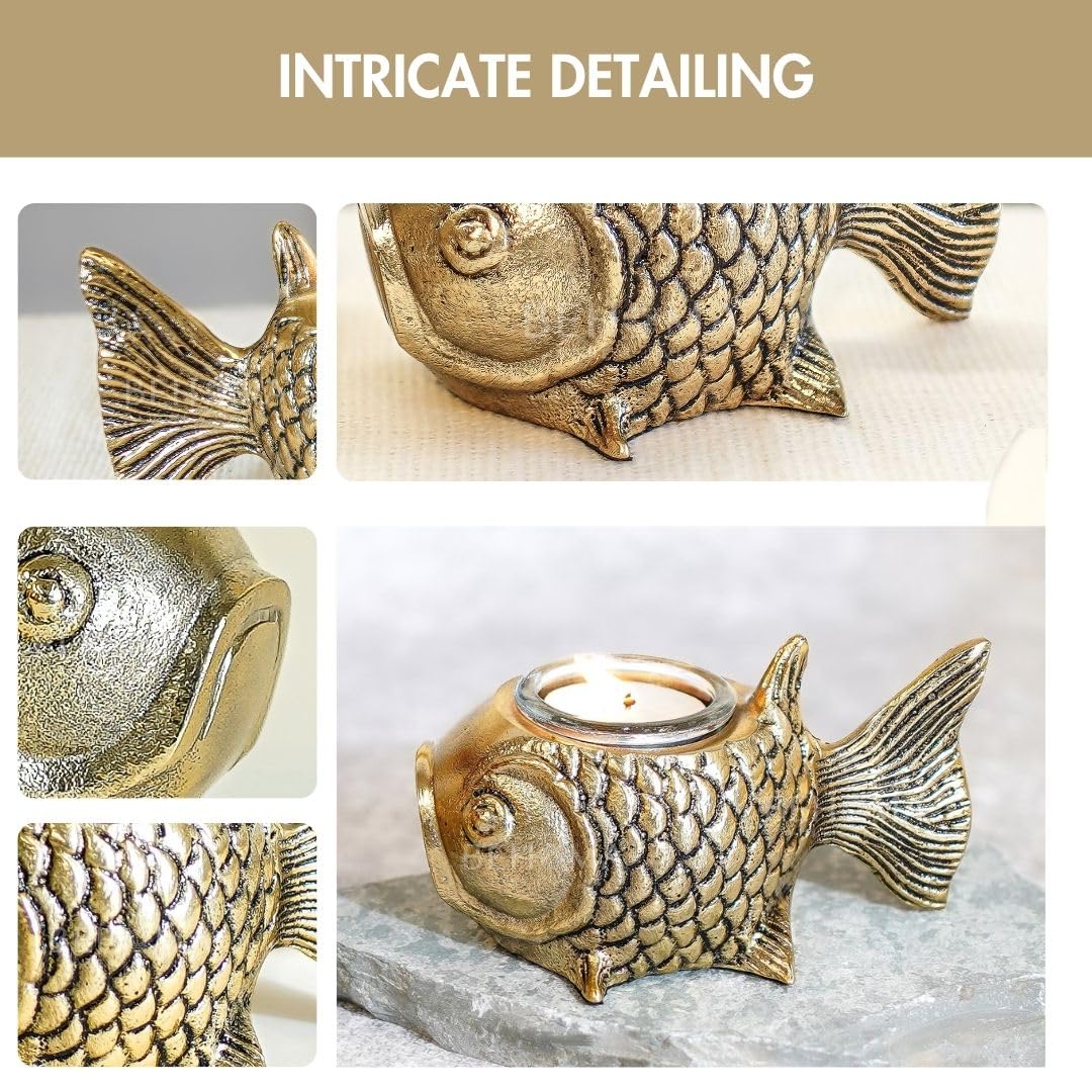 BEHOMA Metal Fish Figurine for Good Luck, Gold, 13.5cm