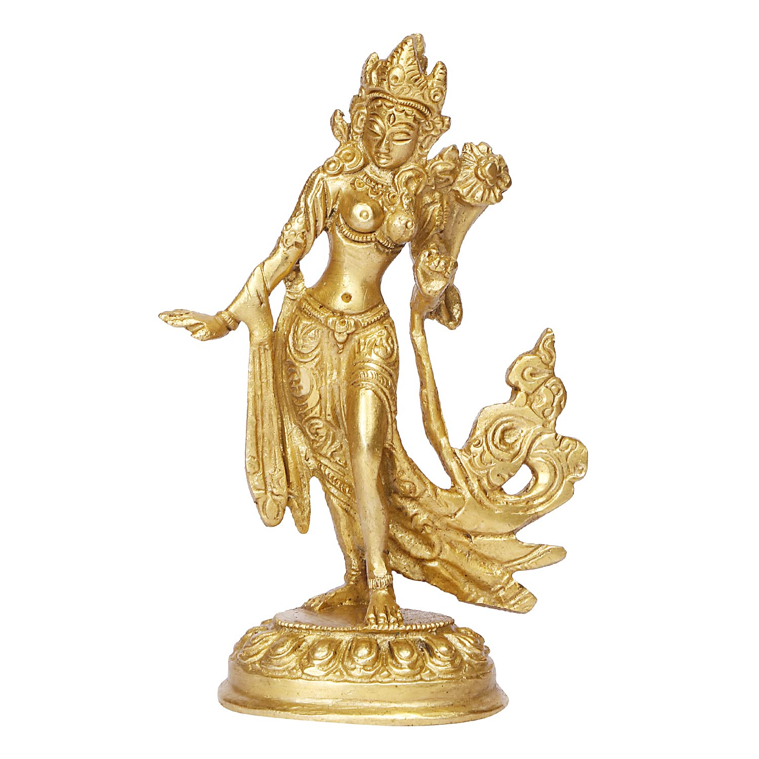 ARTVARKO Brass Goddess Tara Devi Standing Idol Tibetan Buddhist Goddess Green Tara Decorative Sculpture - .5 Inches