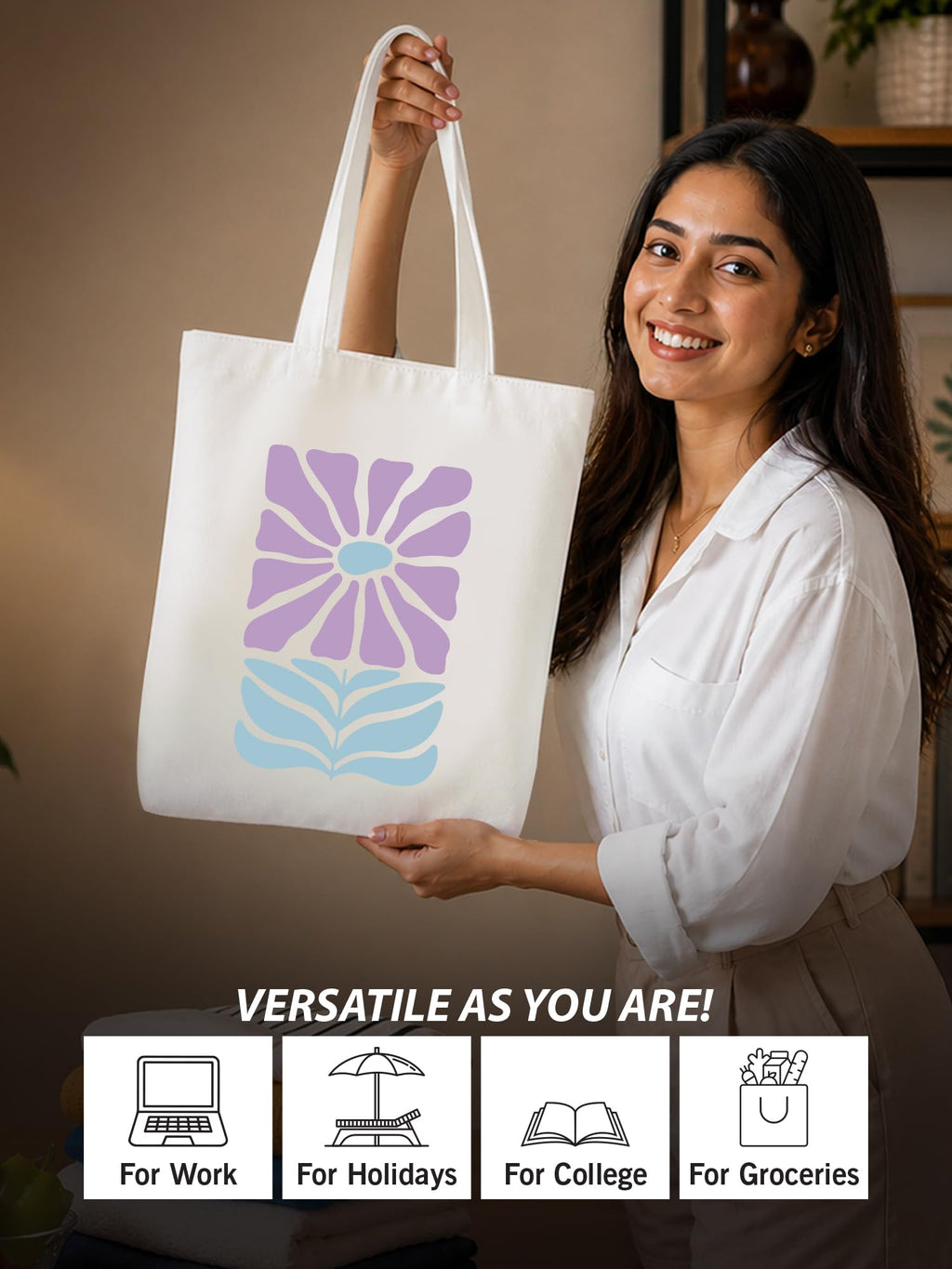 DOODLE Canvas Tote Bag for Women with Zip – Poly Cotton Shoulder Bag with Outer Zip & Inner Pocket for College, Office, Shopping & Travel