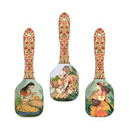 Artvibes Royal Mural Art Spatula Shape Decor Wall Hanging | Mughal Art Decor Items | Wall Accent | Gift Items | Aesthetic Wooden Decor | Ethnic Wall Decor | Art Print(WH_11002N), Set of 3