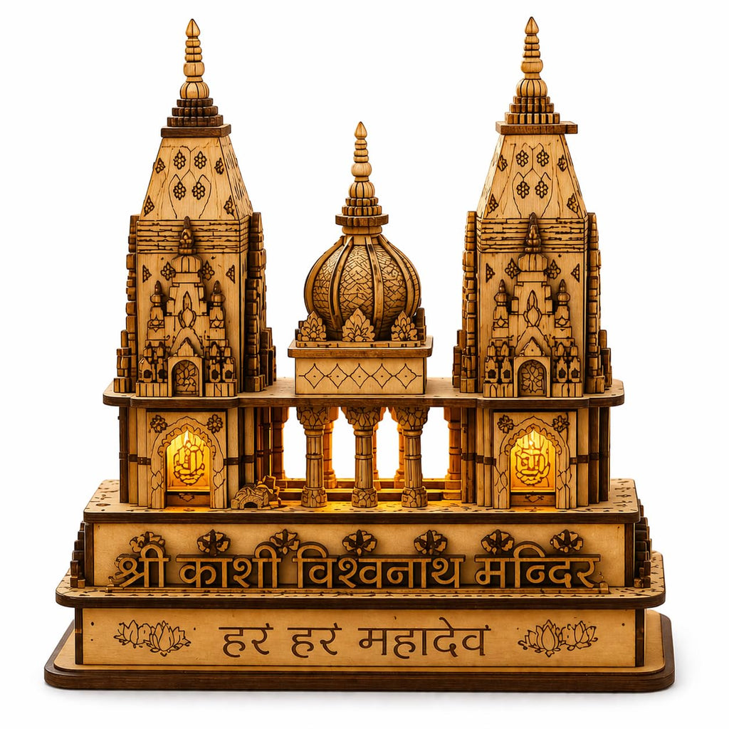 VISHUFAB Wooden Kashi Vishwanath Temple Model | Handcrafted Religious Showpiece | Traditional Home & Office Decor