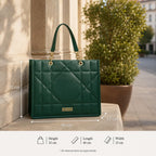 Fargo Matrix Tote Bag for Women | Vegan Leather Handbag with 15-Inch Laptop Compartment, Smooth Zip | Stylish Office, College & Daily Use Tote | Made in India (Green)
