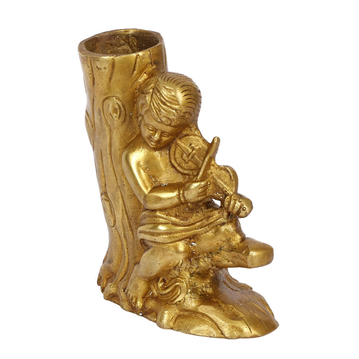 ARTVARKO Brass Pen Holder Stand Tree with a Boy Playing Violin Showpiece Paper Weight for Office Table Stylish Fancy Holder for Men Women Office Home Decor Gift