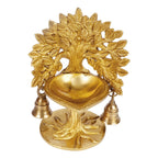 Artvarko Brass Kalpavriksha Tree Diya Oil Lamp with Bells Tree of Life Home Office Temple Decor Gift (5.5x4.5x7 Inch)