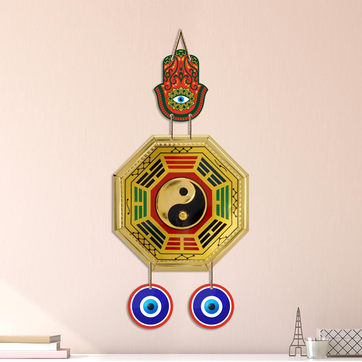 Artvibes Feng Shui Bagua Evil Eye Wall Hanging Decor | Vastu Inspired Protection Ornament for Home Entrance Door | Living Room | Bedroom | Office | Harmony Wealth and Prosperity Gift (WH_85139N)