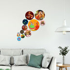 Artvibes Indian Traditional Rajasthani Village Art Round Shape MDF Wooden Wall Decor Items | Printed Wall Decoration | Graphic Artwork | Wall Illustrations | Scenery | Ideal Gift (WPS_119N), Set of 11
