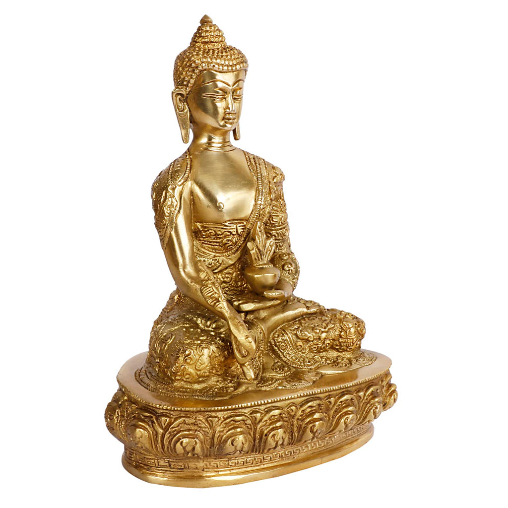 ARTVARKO Brass Buddha Statue in Medicine Mudra Life Story Hand Carved Home Decor Chinese Tibet Buddhism Big Idol for Home Decoration Height 9.5 Inches