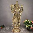 ARTVARKO Astadhatu (8 Metals) Made Shri Nararayn Standing Idol/Brass Made Narayan Stand Idol/Maha Vishnu Bhagwan Brass Idol 13 Inches