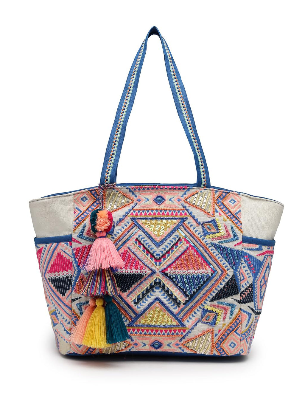 Anekaant Kooky Off White Embroidered Tote Bag For Women | Large Canvas Handbag for Office, Shopping & Travel