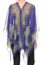 LL Womens Blue Light Weight Bohemian Poncho See Through Top Summer Scarf