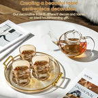 Deoxys Serving Tray with Golden Handles, Acrylic Decorative Tray, Round Coffee Table Tray, Contemporary Decorative Table Tray, for Home, Restaurant, Table, Bar Drinks, Breakfast, Fruit
