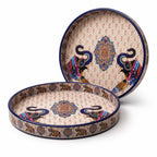 Dreams n Decor Round Wooden Serving Tray Set of 2 | MDF Decorative Trays for Center Table & Dining | Traditional Elephant Print (7 & 9) | Perfect for Tea, Coffee, Snacks & Housewarming Gifts