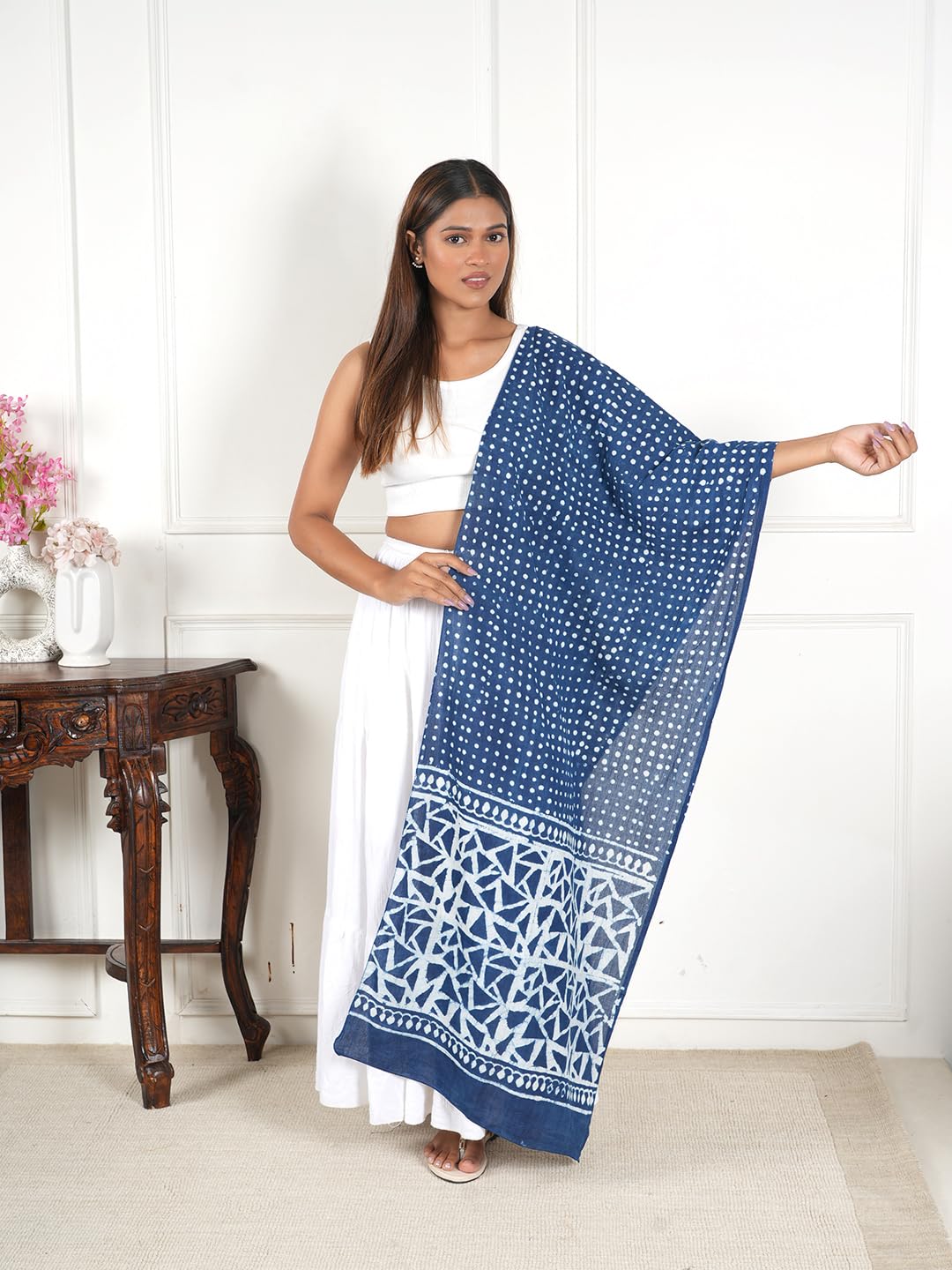 Gutthi Women's Cotton Stoles | Scarf Lightweight & Comfortable for All Seasons, Size (100X180 CM) (Blue)
