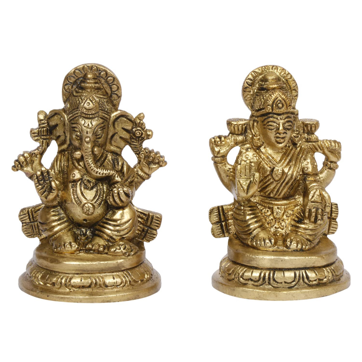 ARTVARKO Brass Laxmi Ganesha Idol Lakshmi Ganesh Murti Statue Pooja Gift and Home Décor 3.25 Inch Gold.