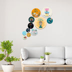 Artvibes Start Your Morning With A Smile Decorative Round Shape MDF Wooden Wall Hanging | Quotes Decor Item | Wall Poster | Office Decor | Mdf Wall Decoration | Gift Items (WPS_113N), Set of 11
