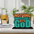 Artvibes Wooden Idols and Figurine Nothing is Impossible with God Motivational Quote Table Decoration for Office Desk | Home Decor | Living Room | Modern Art Wood Showpiece Gift Item (SP_1143)