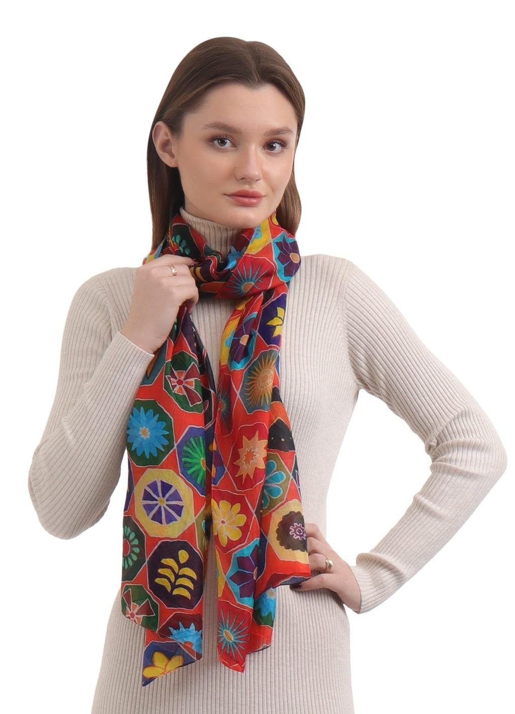 EH 100% Pure Mulberry Silk Scarf for Women, head scarf, neck scarf, hair scarf, digital printed long (22 X 72) (MC 22)